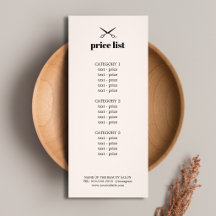 Minimalistische elegante roséfarbene Preisliste fü