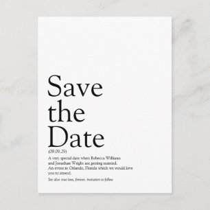 Minimalistische elegante Save-the-Date-Definition Postkarte