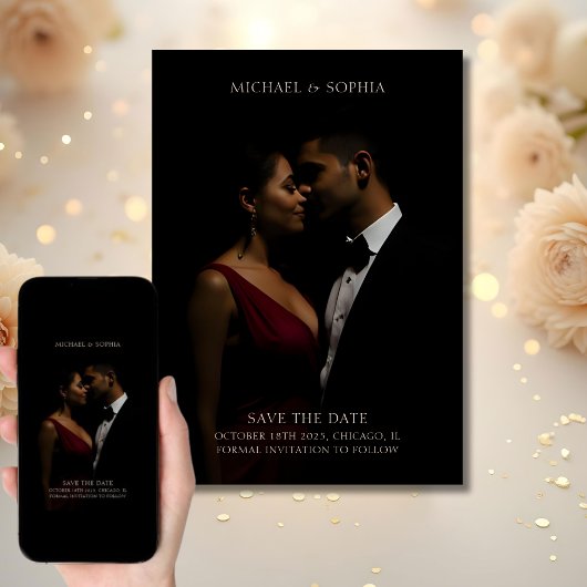 Minimalistische Elegante Save the Date Foto Schwar