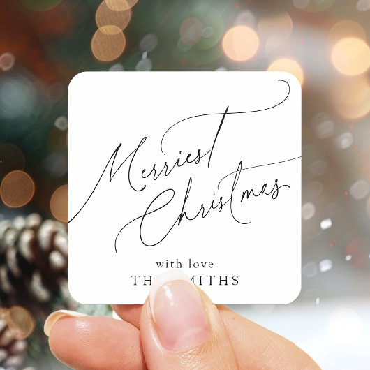 Minimalistische elegante Schrift Frohe Weihnachten Quadratischer Aufkleber