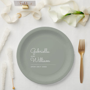 Minimalistische elegante Schriftart Sage Green Hoc Pappteller