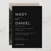 Minimalistische elegante Schwarz-Romantische Foto Einladung (Vorne/Hinten)