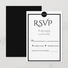 Minimalistische elegante schwarze und weiße Hochze RSVP Karte
