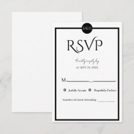 Minimalistische elegante schwarze und weiße Hochze RSVP Karte