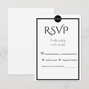 Minimalistische elegante schwarze und weiße Hochze RSVP Karte