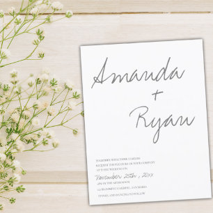 Minimalistische, elegante Script Black and White W Einladung