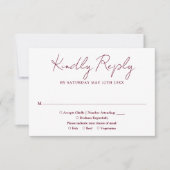Minimalistische, elegante Script Burgundy Red Wedd RSVP Karte (Vorderseite)