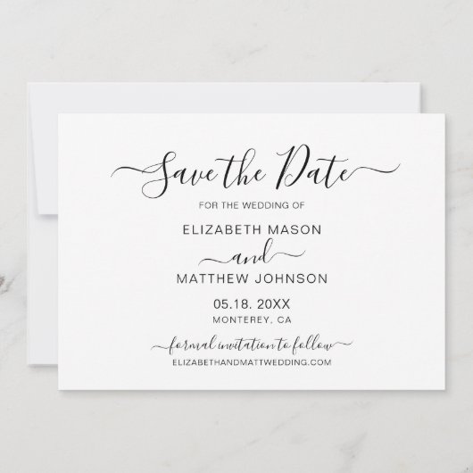 Minimalistische, elegante Script-One-Foto-Hochzeit Save The Date (Rückseite)