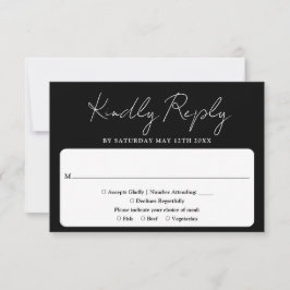 Minimalistische, elegante Script Schwarz-Weiß-Hoch RSVP Karte
