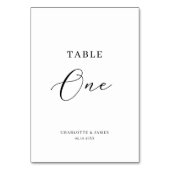 Minimalistische, elegante Script-Tabelle Eine Tisc Tischnummer (Vorderseite)