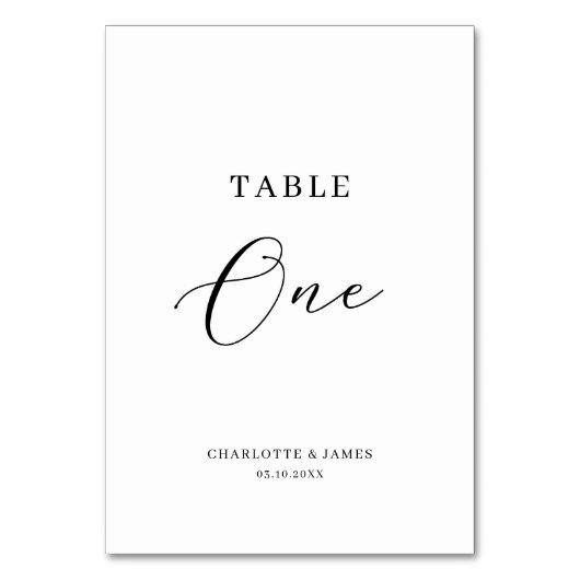 Minimalistische, elegante Script-Tabelle Eine Tisc Tischnummer (Vorderseite)