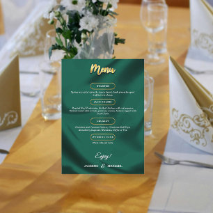 Minimalistische elegante Smaragd- und Gold-Schrift Menükarte