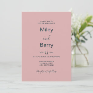 Minimalistische elegante staubige rosa Hochzeit Einladung
