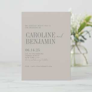 Minimalistische elegante taupe-graue Schrift Hochz Einladung