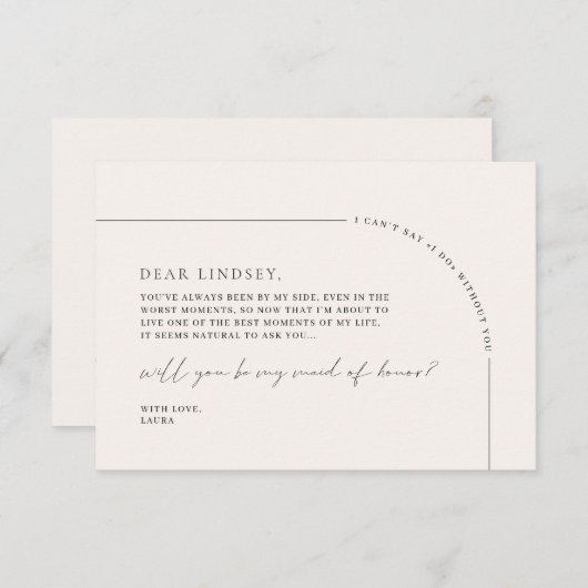 Minimalistische Elegante-Trauzeugin-Vorschlagskart Einladung (Vorne/Hinten)