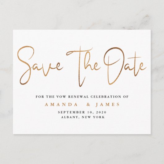 Minimalistische elegante Versprechen-Erneuerung Ankündigungspostkarte (Vorderseite)