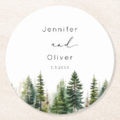 Minimalistische, elegante Waldhochzeit Runder Pappuntersetzer (Vorderseite)