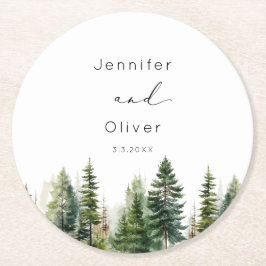 Minimalistische, elegante Waldhochzeit Runder Pappuntersetzer