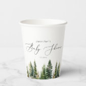 Minimalistische, elegante Waldrustikale Babydusche Pappbecher (Rückseite)