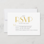 Minimalistische, elegante Weiß- und Goldhochzeit RSVP Karte (Vorderseite)