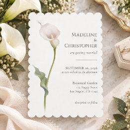 Minimalistische elegante weiße Calla-Lilien-Hochze Einladung