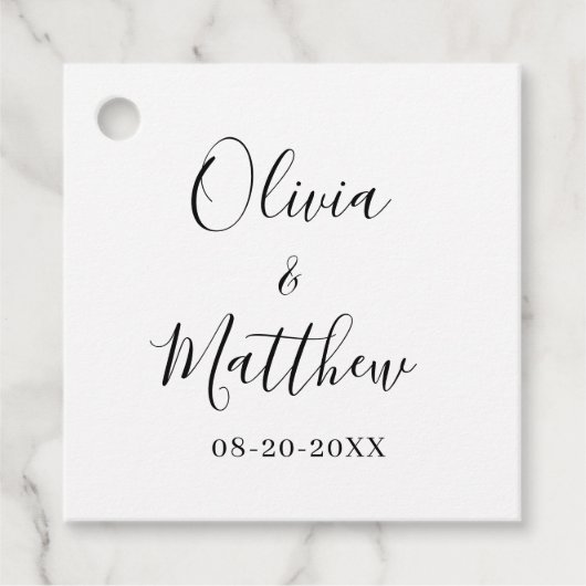 Minimalistische, elegante White Classic Hochzeit Geschenkanhänger (Vorderseite)