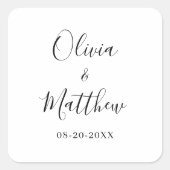 Minimalistische, elegante White Classic Hochzeit Quadratischer Aufkleber (Vorderseite)