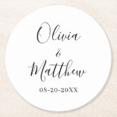 Minimalistische, elegante White Classic Hochzeit Runder Pappuntersetzer (Vorderseite)