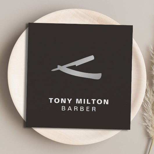 Minimalistische elegante White Imitats Silver Razo Quadratische Visitenkarte