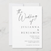 Minimalistische, elegante White Modern Script Wedd Einladung (Vorderseite)
