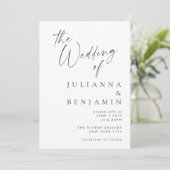 Minimalistische, elegante White Modern Script Wedd Einladung (Stehend Vorderseite)