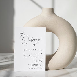 Minimalistische, elegante White Modern Script Wedd Einladung
