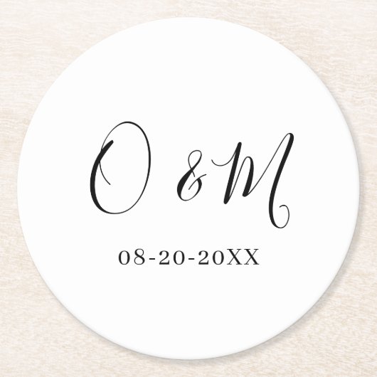 Minimalistische, elegante White Monogram Classic W Runder Pappuntersetzer (Vorderseite)