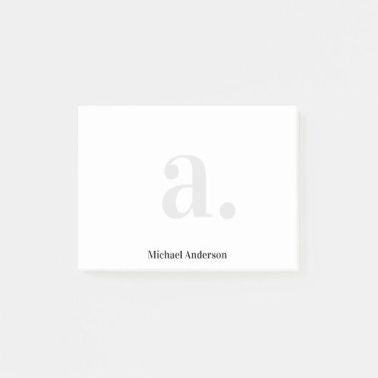 Minimalistische, elegante White Monogram Modern Post-it Klebezettel (Vorderseite)