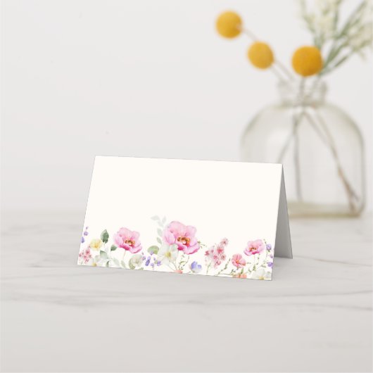 Minimalistische elegante Wildblumen Hochzeit Platz Platzkarte (Vorderseite)