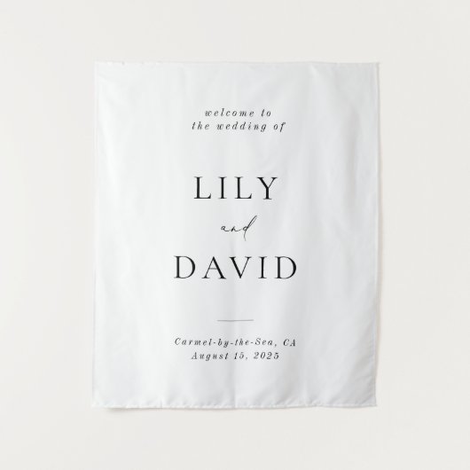 Minimalistische Elegante Willkommens Hochzeit Wandteppich (Vorderseite)