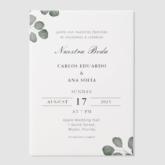 Minimalistische, elegante zweisprachige Hochzeit Pergament Einladungen (Vorderseite)