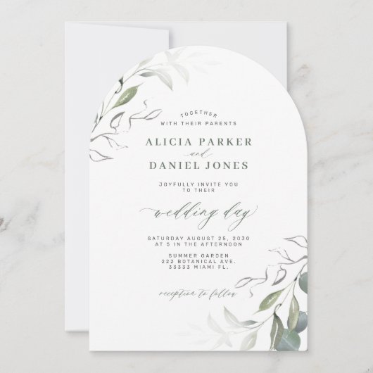 Minimalistische Eleganz grüne Blätter Boulevard Einladung (Vorderseite)