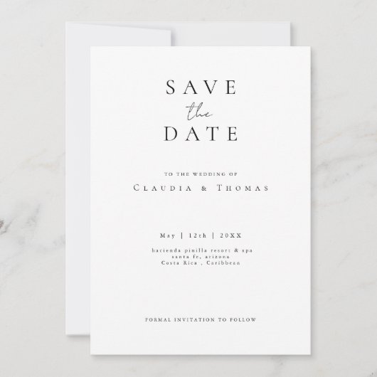 Minimalistische Eleganz Save the Date Einladung (Vorderseite)