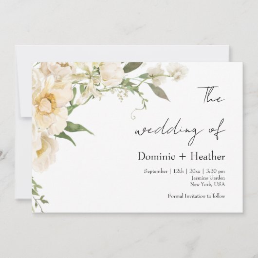 Minimalistische Elfenbein-Bliss-Hochzeit Einladung (Vorderseite)