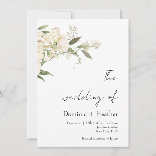 Minimalistische Elfenbein-Bliss-Hochzeit Einladung (Vorderseite)