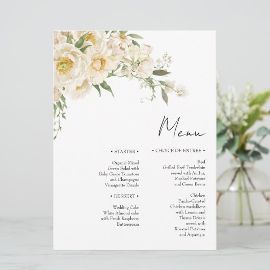 Minimalistische Elfenbein-Bliss-Hochzeit Menükarte (Stehend Vorderseite)