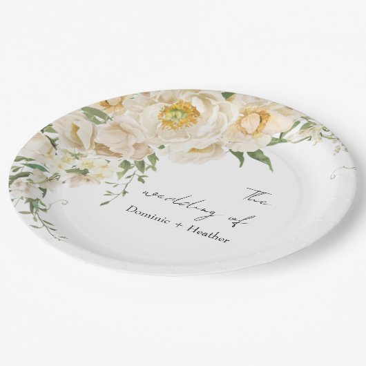 Minimalistische Elfenbein-Bliss-Hochzeit Pappteller (Schrägansicht)