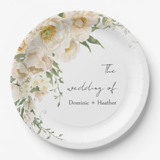 Minimalistische Elfenbein-Bliss-Hochzeit Pappteller (Vorderseite)