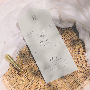 Minimalistische Elfenbein-Editorial-Hochzeit All In One Einladung