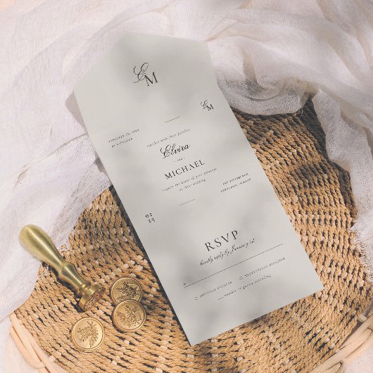 Minimalistische Elfenbein-Editorial-Hochzeit All In One Einladung