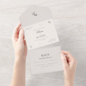 Minimalistische Elfenbein-Editorial-Hochzeit All In One Einladung (Abreißen)