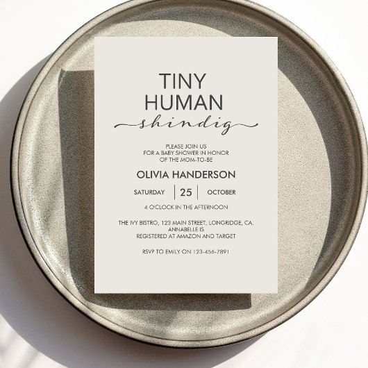 Minimalistische Elfenbein-Kinderdusche, winzig Einladung