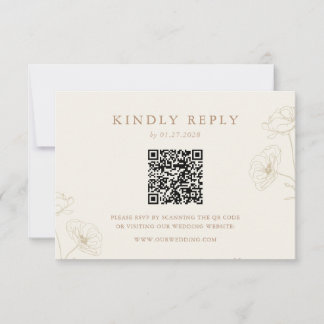 Minimalistische Elfenbein-Taupe-Blumenhochzeit QR- RSVP Karte