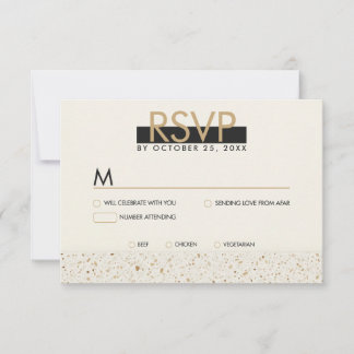 Minimalistische Elfenbein Terrazzo Wedding RSVP Ca Karte